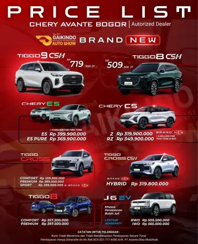 Pricelist Harga Chery harapanmulya 2025